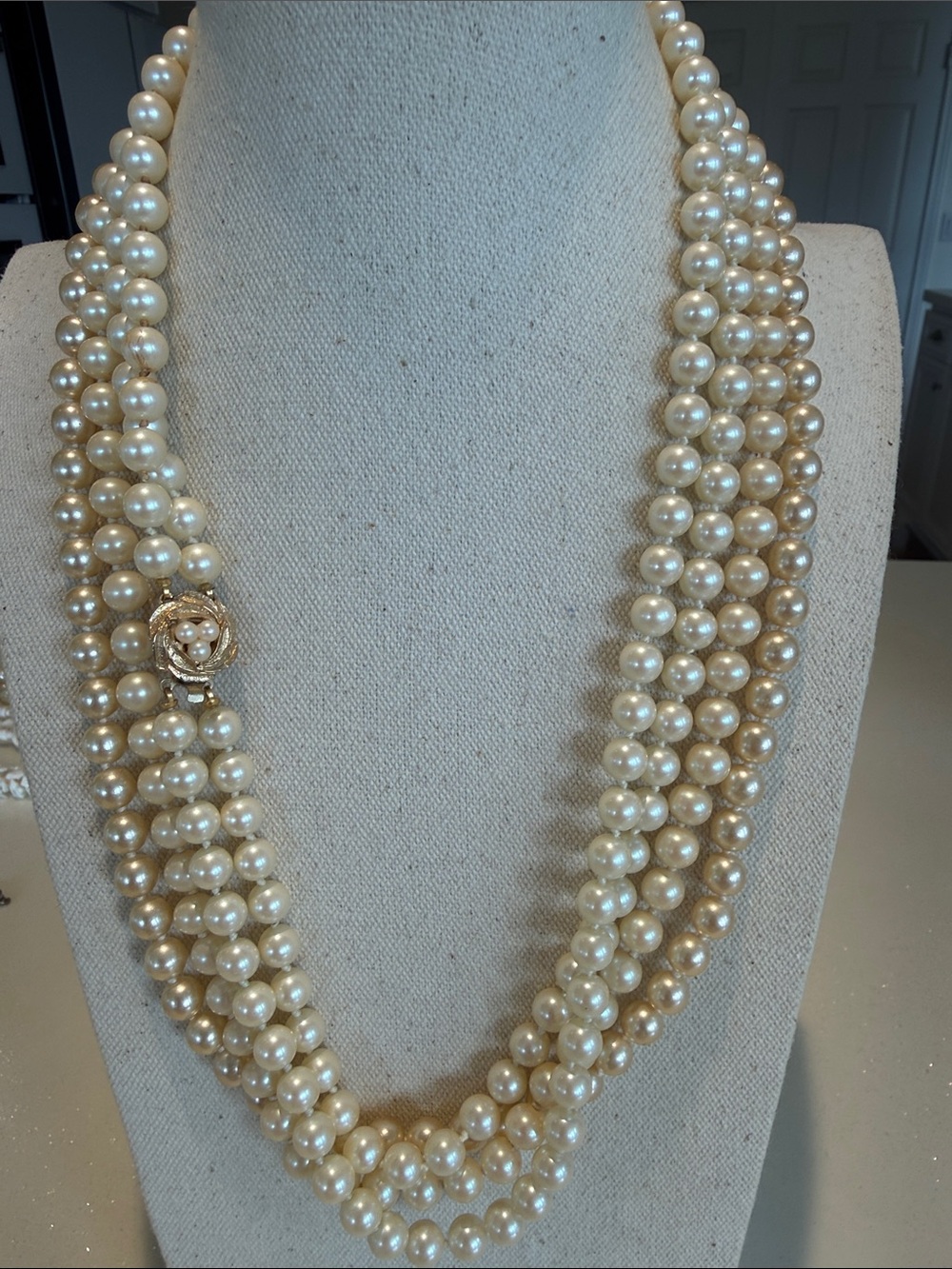 Classic Multi-Strand Ivory Pearl Necklaces with Bird nest Clasp